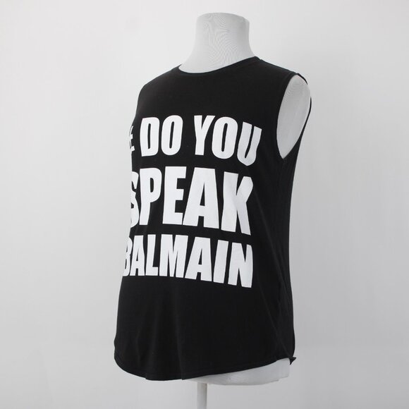 Balmain Paris Sz 38 Black White '#Do You Speak Balmain' Cotton Oversize T Shirt - Picture 3 of 14